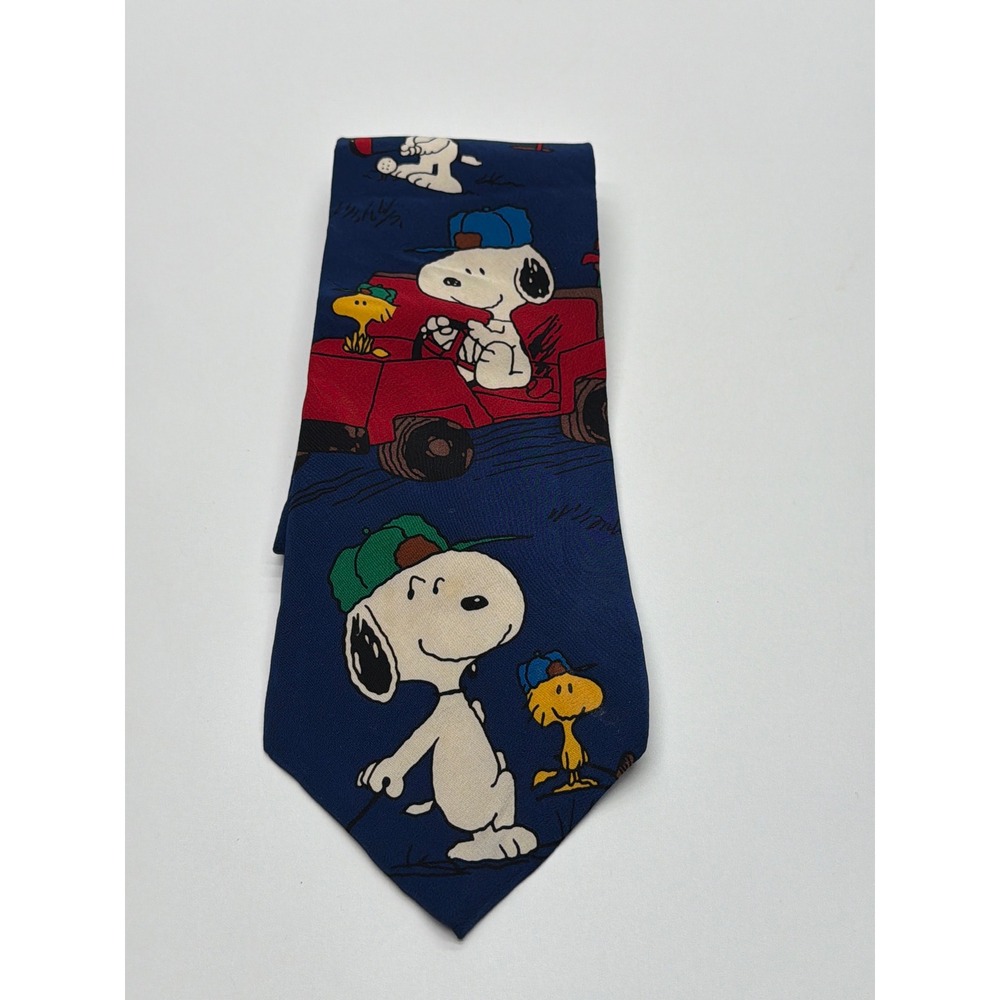 Vtg Snoopy & Friends Joe Golfer Silk Tie Navy Blue Peanuts Woodstock USA 1965